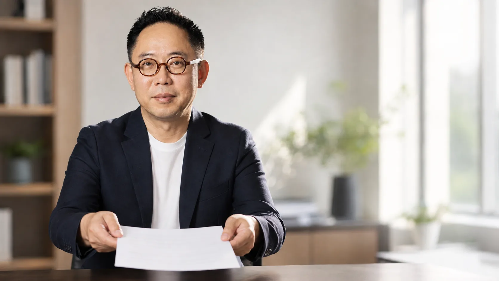 정리된 진단서를 두 손으로 건네는 모습